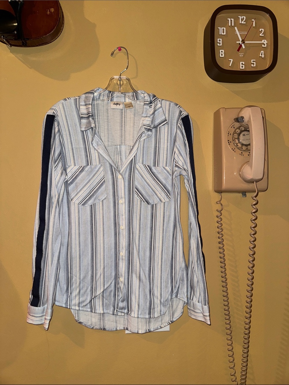 Daytrip Striped Button-Down Shirt in Blue & White with Navy Sleeve Stripe